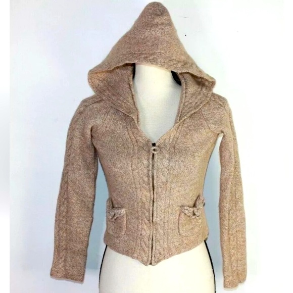 Anthro Sleeping on Snow Wool Blend Zip Front Crochet Pocket Cardigan Sweater - Picture 3 of 9